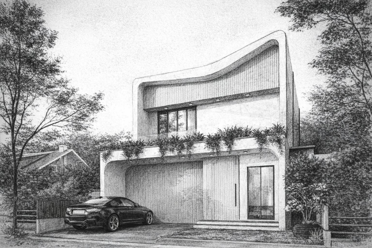 Black and white design study for the Box Hill residence